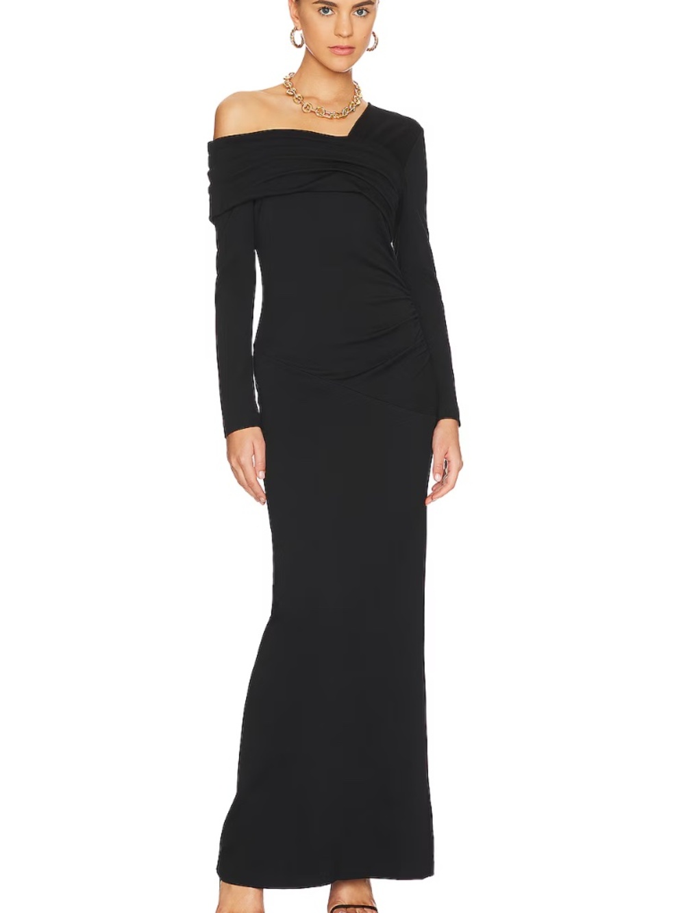 Diane Von Furstenberg Dolores One-Shoulder Maxi Dress M Black Zip Ruched Side